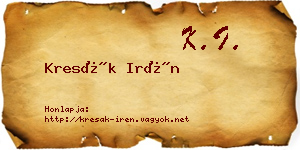 Kresák Irén névjegykártya
